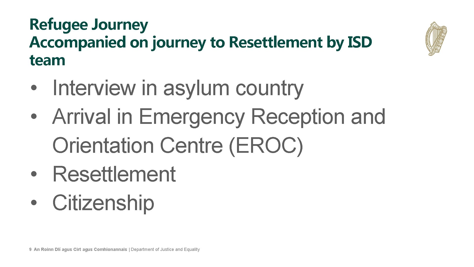Refugee Journey Accompanied on journey to Resettlement by ISD team • Interview in asylum