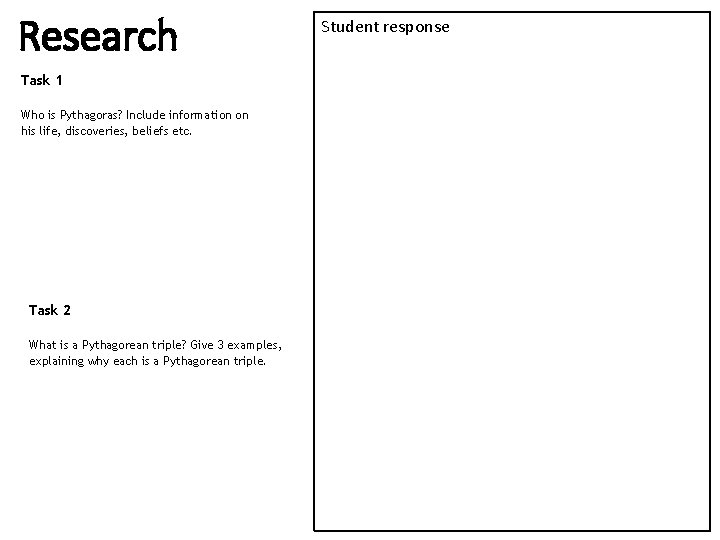 Research Task 1 Who is Pythagoras? Include information on his life, discoveries, beliefs etc.