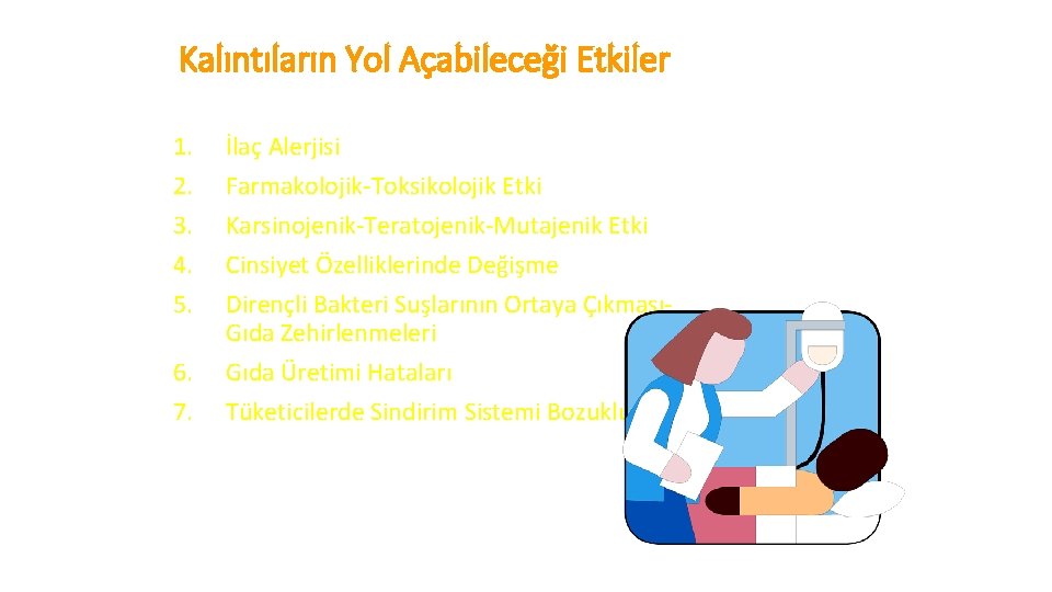 Kalıntıların Yol Açabileceği Etkiler 1. 2. 3. 4. 5. 6. 7. İlaç Alerjisi Farmakolojik-Toksikolojik