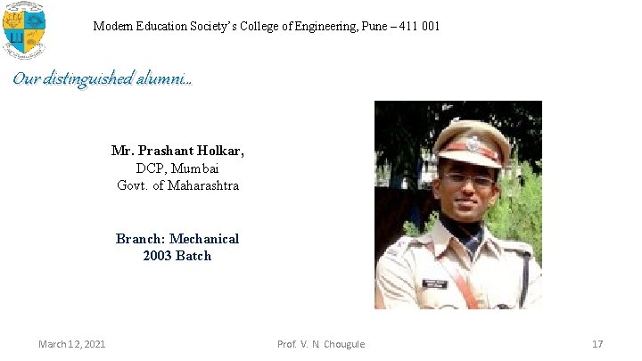 Modern Education Society’s College of Engineering, Pune – 411 001 Our distinguished alumni… Mr.