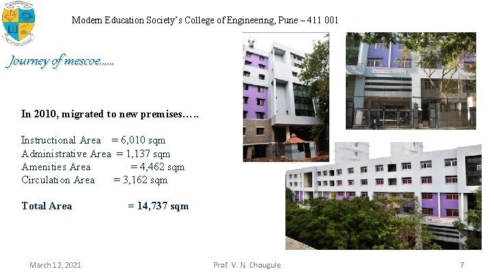 Modern Education Society’s College of Engineering, Pune – 411 001 Journey of mescoe…… In