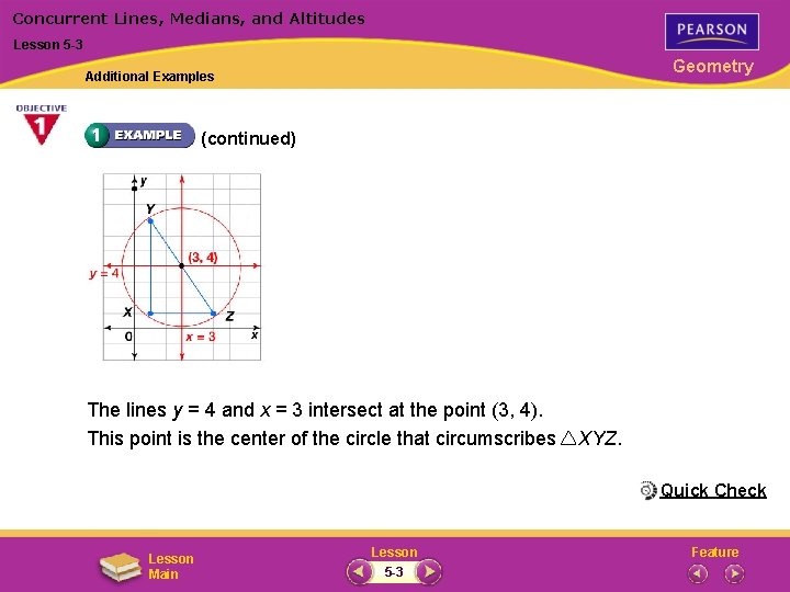 Concurrent Lines, Medians, and Altitudes Lesson 5 -3 Geometry Additional Examples (continued) The lines