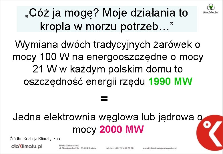„Cóż ja mogę? Moje działania to kropla w morzu potrzeb…” Wymiana dwóch tradycyjnych żarówek „Cóż ja mogę? Moje działania to kropla w morzu potrzeb…” Wymiana dwóch tradycyjnych żarówek