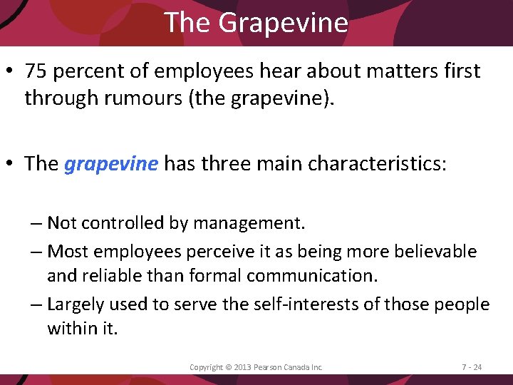 The Grapevine • 75 percent of employees hear about matters first through rumours (the