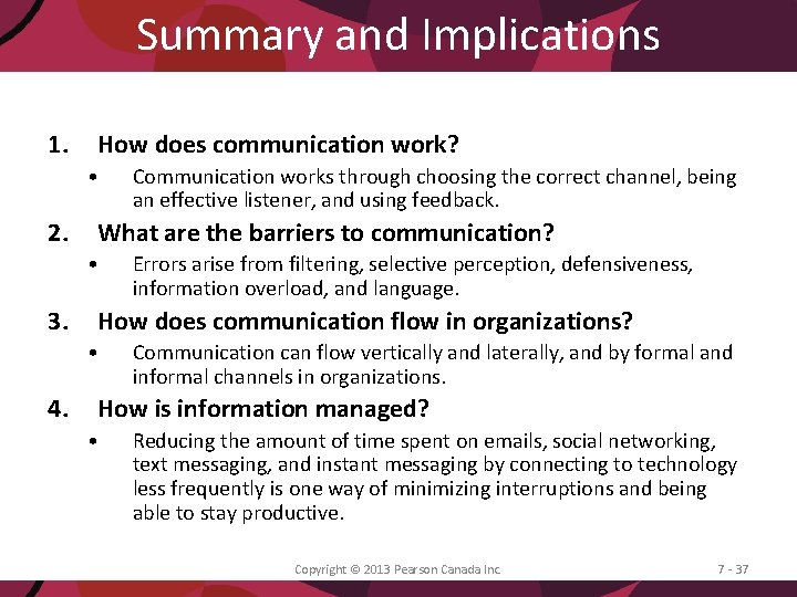 Summary and Implications 1. How does communication work? • 2. What are the barriers