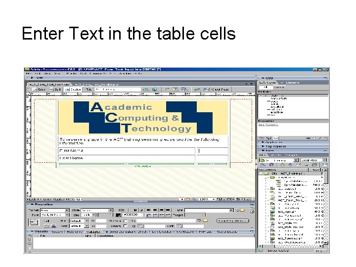 Enter Text in the table cells 