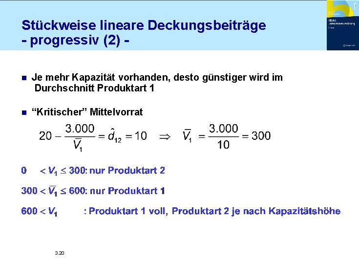 Stückweise lineare Deckungsbeiträge - progressiv (2) n Je mehr Kapazität vorhanden, desto günstiger wird