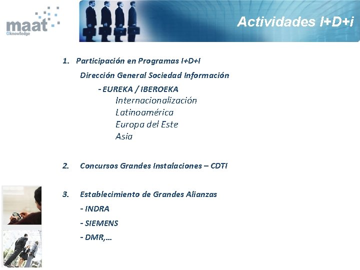 Actividades I+D+i 1. Participación en Programas I+D+I Dirección General Sociedad Información - EUREKA /