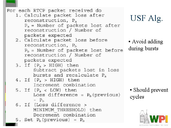 USF Alg. • Avoid adding during bursts • Should prevent cycles USF Alg. • Avoid adding during bursts • Should prevent cycles