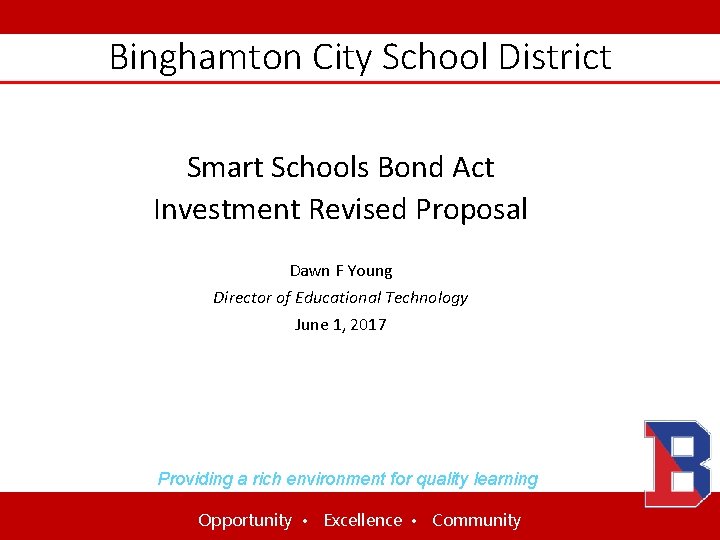 Binghamton City School District Smart Schools Bond Act Investment Revised Proposal Dawn F Young