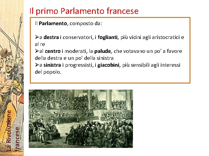 Il primo Parlamento francese Il Parlamento, composto da: La Rivoluzione francese Øa destra i