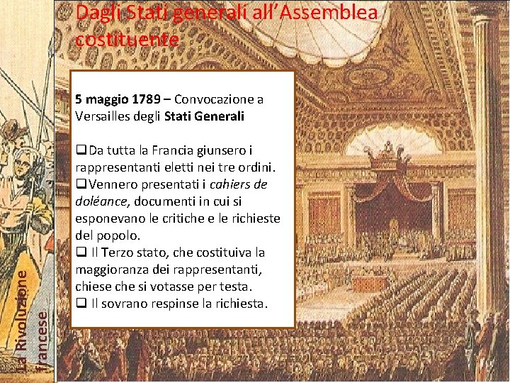 Dagli Stati generali all’Assemblea costituente La Rivoluzione francese 5 maggio 1789 – Convocazione a