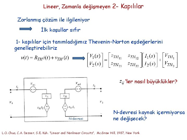 Lineer, Zamanla değişmeyen 2 - Kapılılar Zorlanmış çözüm ile ilgileniyor İlk koşullar sıfır 1