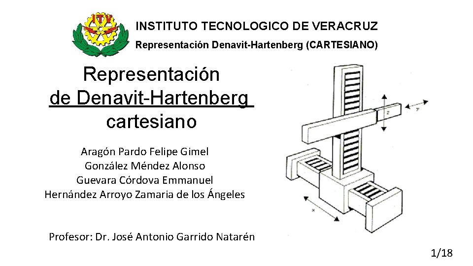 INSTITUTO TECNOLOGICO DE VERACRUZ Representación Denavit-Hartenberg (CARTESIANO) Representación de Denavit-Hartenberg cartesiano Aragón Pardo Felipe