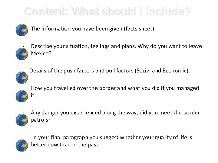 Content: What should I include? The information you have been given (facts sheet) - Content: What should I include? The information you have been given (facts sheet) -