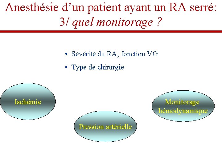 Anesthésie d’un patient ayant un RA serré: 3/ quel monitorage ? • Sévérité du