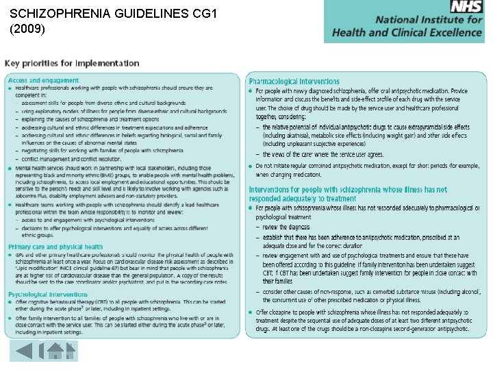SCHIZOPHRENIA GUIDELINES CG 1 (2009) 