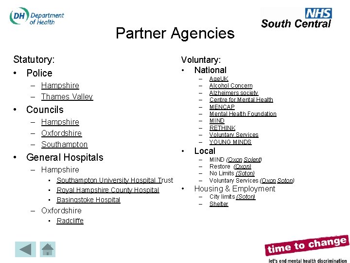 Partner Agencies Statutory: • Police Voluntary: • National – – – Hampshire – Thames