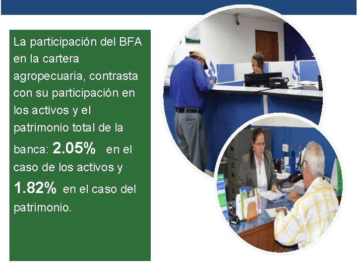 La participación del BFA en la cartera agropecuaria, contrasta con su participación en los