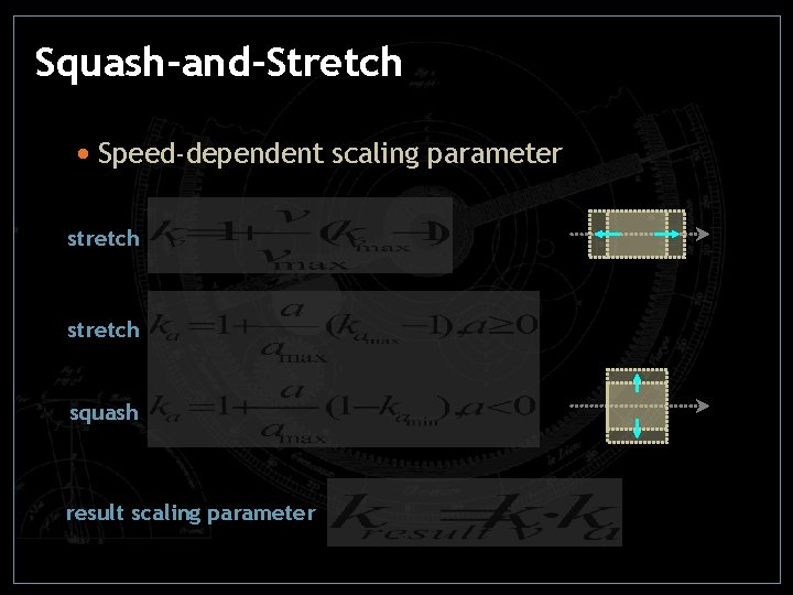 Squash-and-Stretch • Speed-dependent scaling parameter stretch squash result scaling parameter 