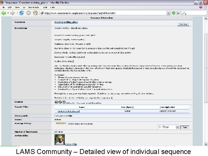 LAMS Community – Detailed view of individual sequence 