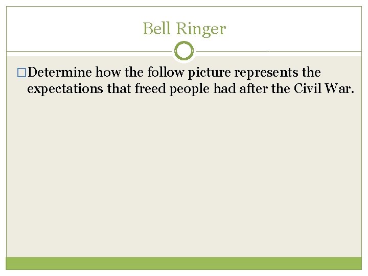 Bell Ringer �Determine how the follow picture represents the expectations that freed people had