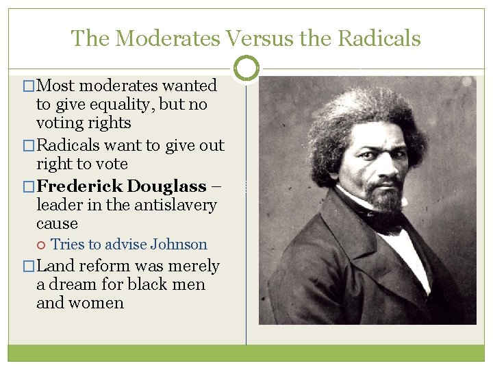 The Moderates Versus the Radicals �Most moderates wanted to give equality, but no voting