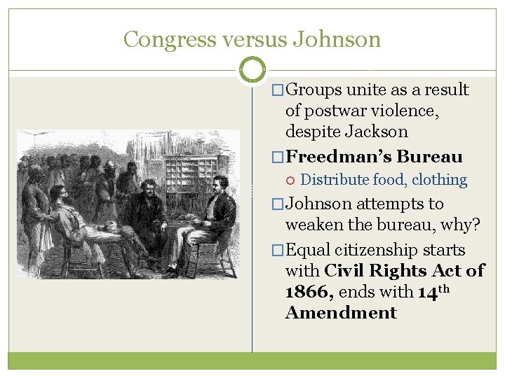 Congress versus Johnson �Groups unite as a result of postwar violence, despite Jackson �Freedman’s