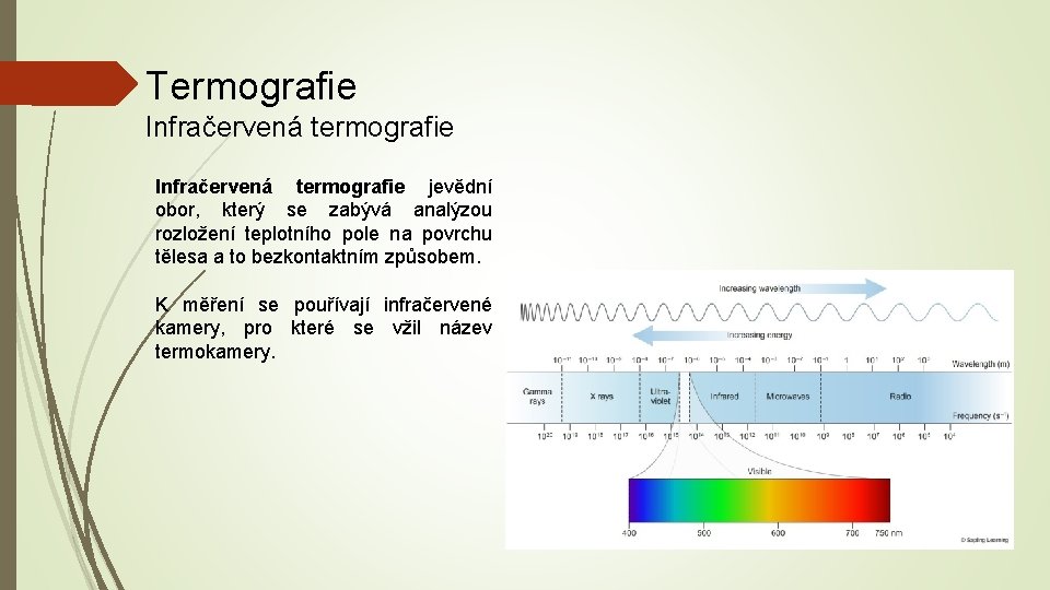 Termografie Infračervená termografie jevědní obor, který se zabývá analýzou rozložení teplotního pole na povrchu