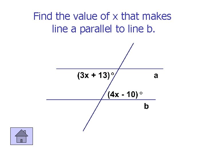 Find the value of x that makes line a parallel to line b. 