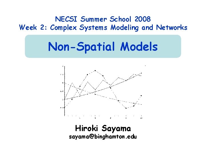 NECSI Summer School 2008 Week 2: Complex Systems Modeling and Networks Non-Spatial Models Hiroki
