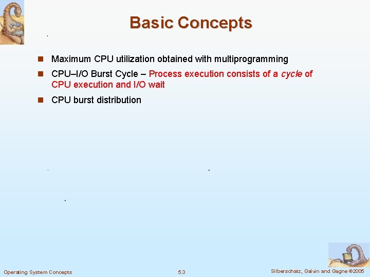 Basic Concepts n Maximum CPU utilization obtained with multiprogramming n CPU–I/O Burst Cycle –