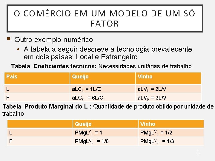 O COMÉRCIO EM UM MODELO DE UM SÓ FATOR § Outro exemplo numérico • O COMÉRCIO EM UM MODELO DE UM SÓ FATOR § Outro exemplo numérico •
