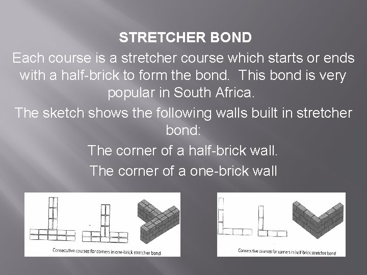  STRETCHER BOND Each course is a stretcher course which starts or ends with