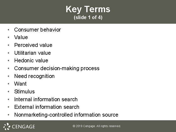 Key Terms (slide 1 of 4) • • • Consumer behavior Value Perceived value
