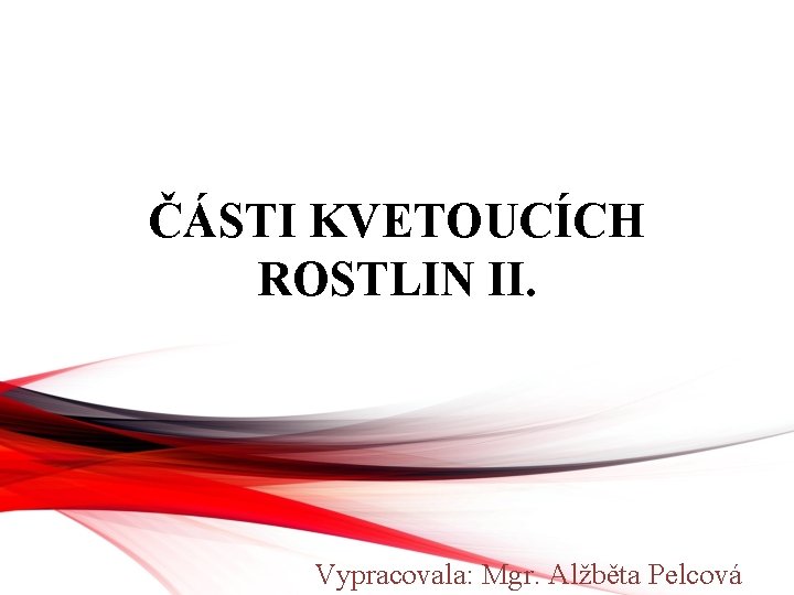 ČÁSTI KVETOUCÍCH ROSTLIN II. Vypracovala: Mgr. Alžběta Pelcová 