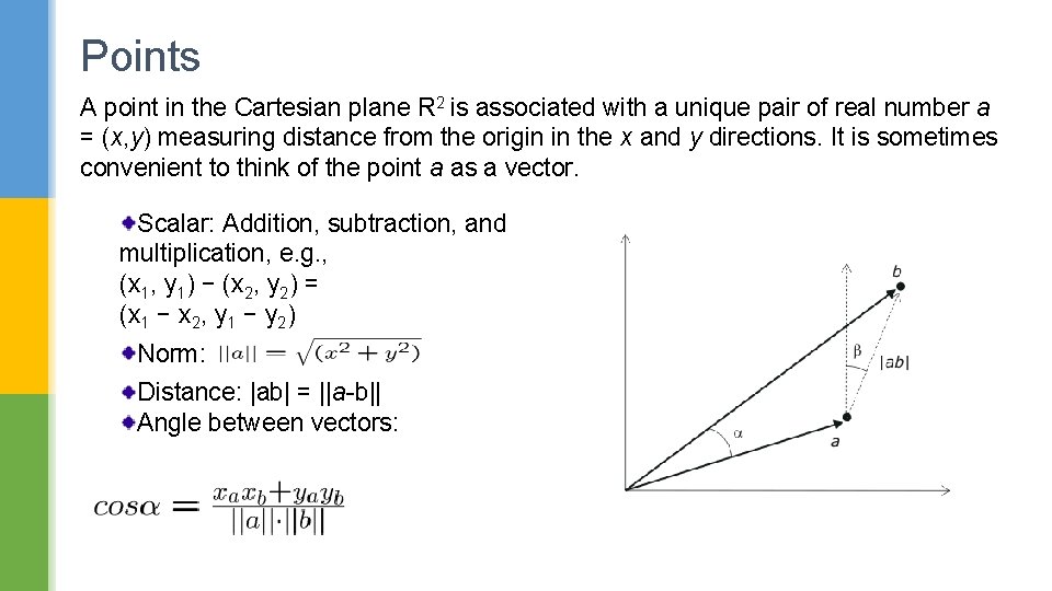 Points A point in the Cartesian plane R 2 is associated with a unique