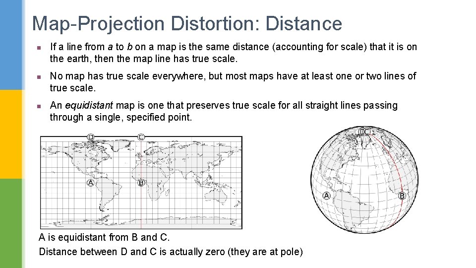 Map-Projection Distortion: Distance n n n If a line from a to b on