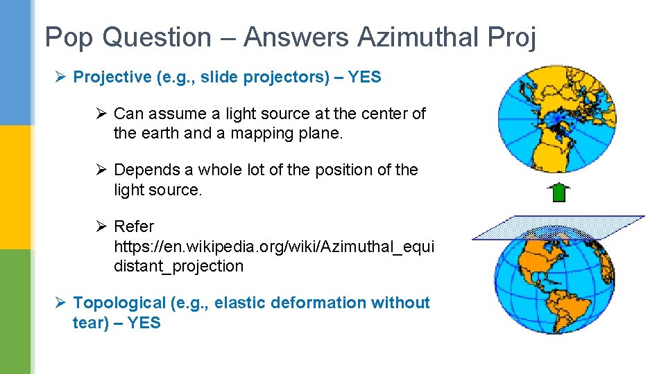 Pop Question – Answers Azimuthal Proj Ø Projective (e. g. , slide projectors) –