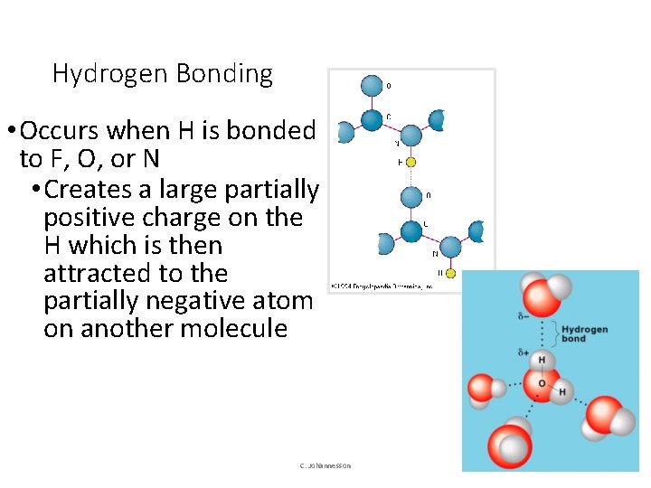 Hydrogen Bonding • Occurs when H is bonded to F, O, or N •