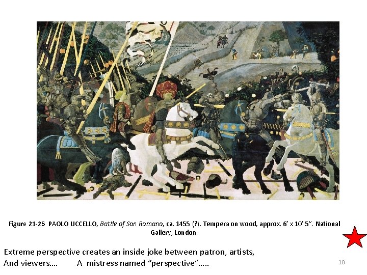 Figure 21 -26 PAOLO UCCELLO, Battle of San Romano, ca. 1455 (? ). Tempera