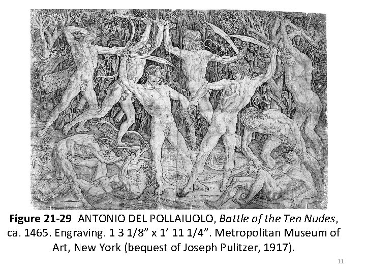 Figure 21 -29 ANTONIO DEL POLLAIUOLO, Battle of the Ten Nudes, ca. 1465. Engraving.
