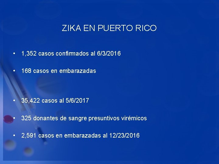 ZIKA EN PUERTO RICO • 1, 352 casos confirmados al 6/3/2016 • 168 casos