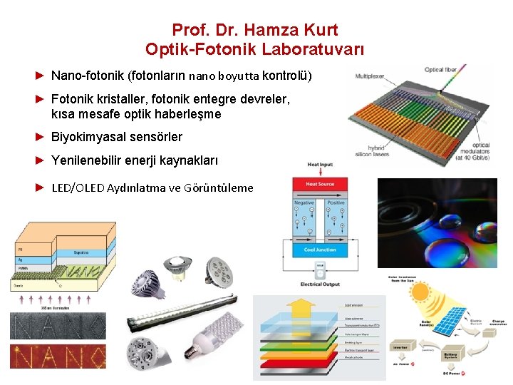  Prof. Dr. Hamza Kurt Optik-Fotonik Laboratuvarı ► Nano-fotonik (fotonların nano boyutta kontrolü) ►