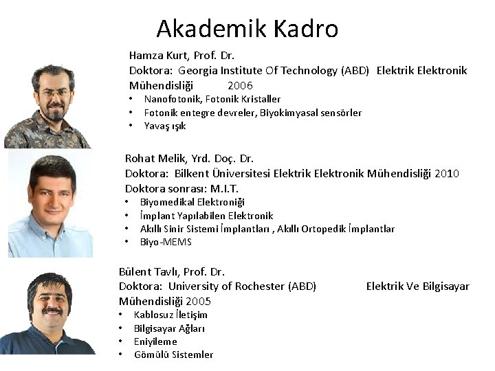 Akademik Kadro Hamza Kurt, Prof. Dr. Doktora: Georgia Institute Of Technology (ABD) Elektrik Elektronik