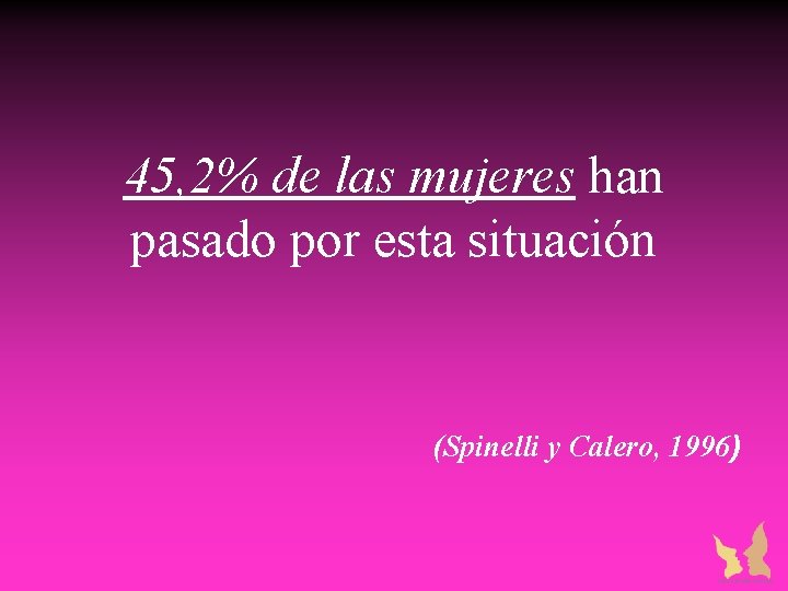 45, 2% de las mujeres han pasado por esta situación (Spinelli y Calero, 1996) 45, 2% de las mujeres han pasado por esta situación (Spinelli y Calero, 1996)