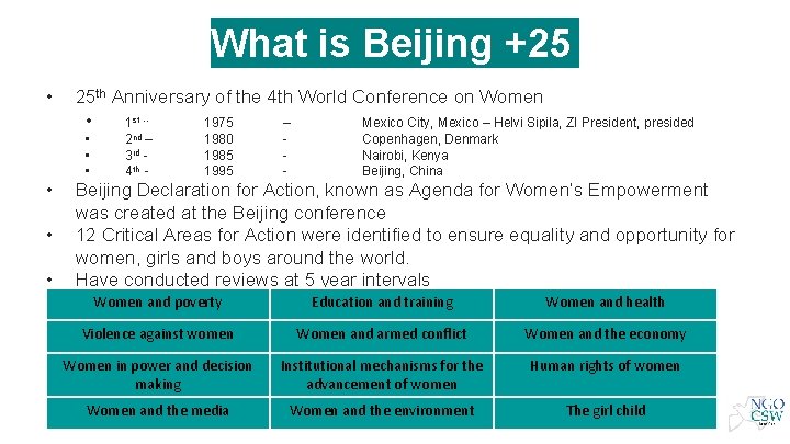 What is Beijing +25 • 25 th Anniversary of the 4 th World Conference
