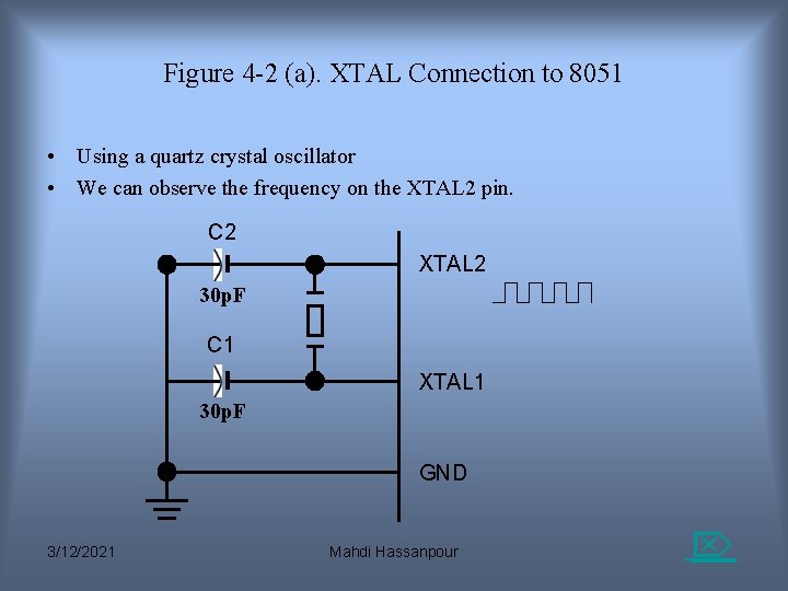 Figure 4 -2 (a). XTAL Connection to 8051 • Using a quartz crystal oscillator Figure 4 -2 (a). XTAL Connection to 8051 • Using a quartz crystal oscillator