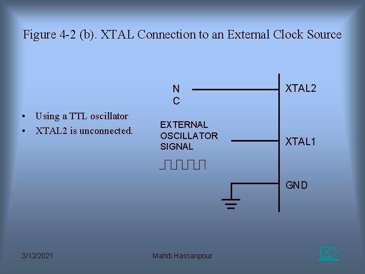 Figure 4 -2 (b). XTAL Connection to an External Clock Source N C • Figure 4 -2 (b). XTAL Connection to an External Clock Source N C •