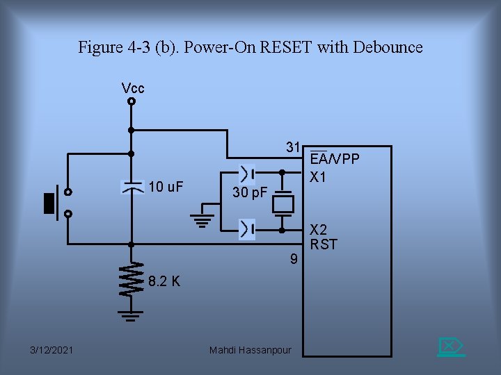 Figure 4 -3 (b). Power-On RESET with Debounce Vcc 31 10 u. F 30 Figure 4 -3 (b). Power-On RESET with Debounce Vcc 31 10 u. F 30